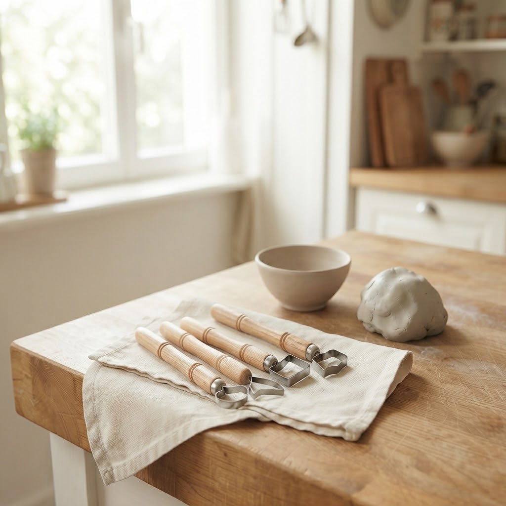 Wooden Handle Pottery Shaping Tool 5-Piece Set, Clay Sculpting Knife & Scraper Kit for DIY Ceramic Craft