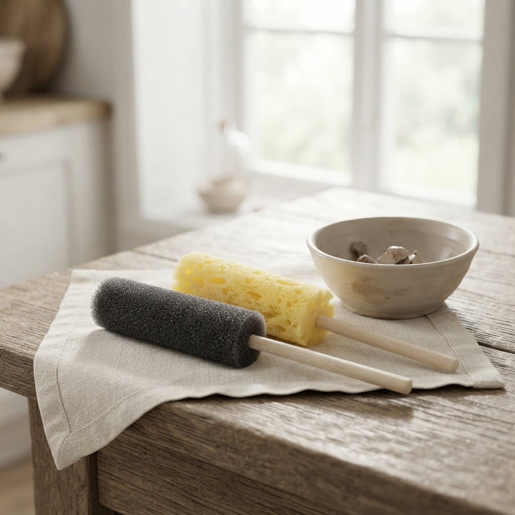 Ceramic Clay Smoothing Sponge forSlender Cylindrical Solid Pottery Sponge Stick, Fine Detail Sponge for Cleaning Clay Holes, Burrs & Excess Slip Wet Clay Hole Finishing & Edge Cleaning, Professional Pottery Repair Sponge