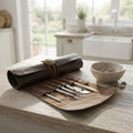 Leather & Felt Pottery Tool Roll, Ceramic Sculpting Tool Organizer Bag for Trimming Tools, Needles & Carving Knives