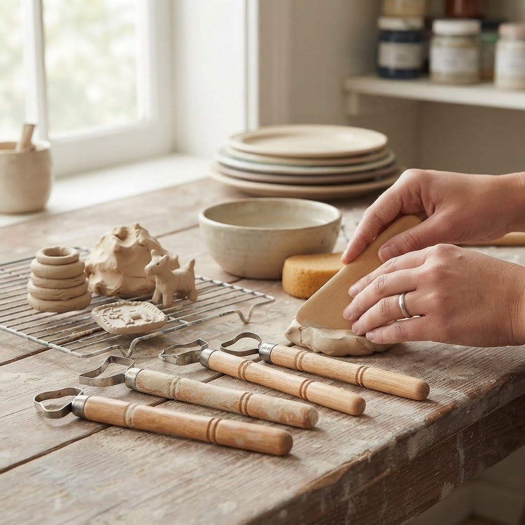 Wooden Handle Pottery Shaping Tool 5-Piece Set, Clay Sculpting Knife & Scraper Kit for DIY Ceramic Craft