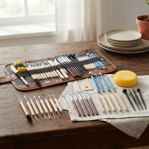 40-Piece Pottery Tool Roll-Up Kit, Complete DIY Clay Sculpting Tool Set for Beginners and Professionals