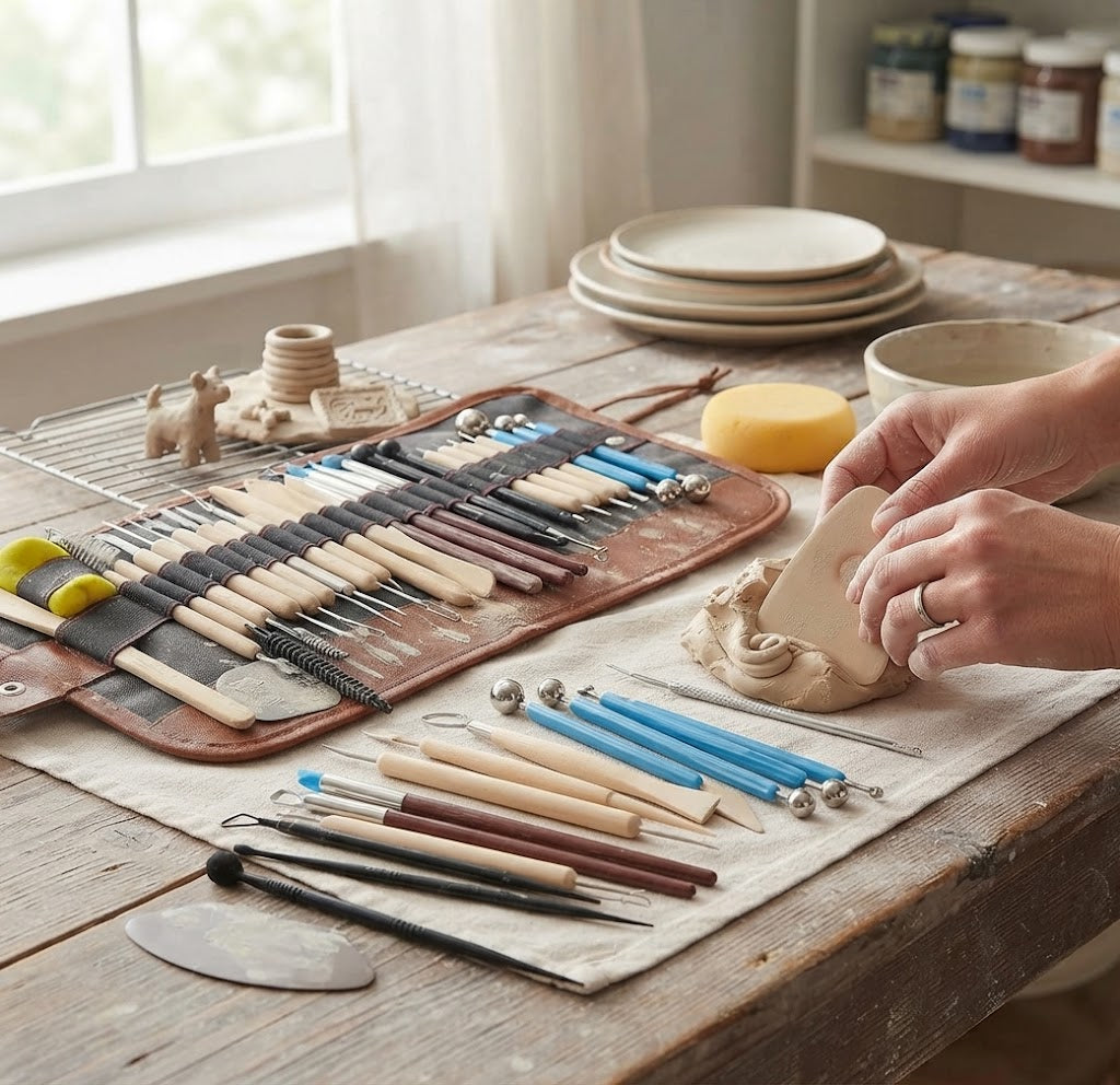 40-Piece Pottery Tool Roll-Up Kit, Complete DIY Clay Sculpting Tool Set for Beginners and Professionals