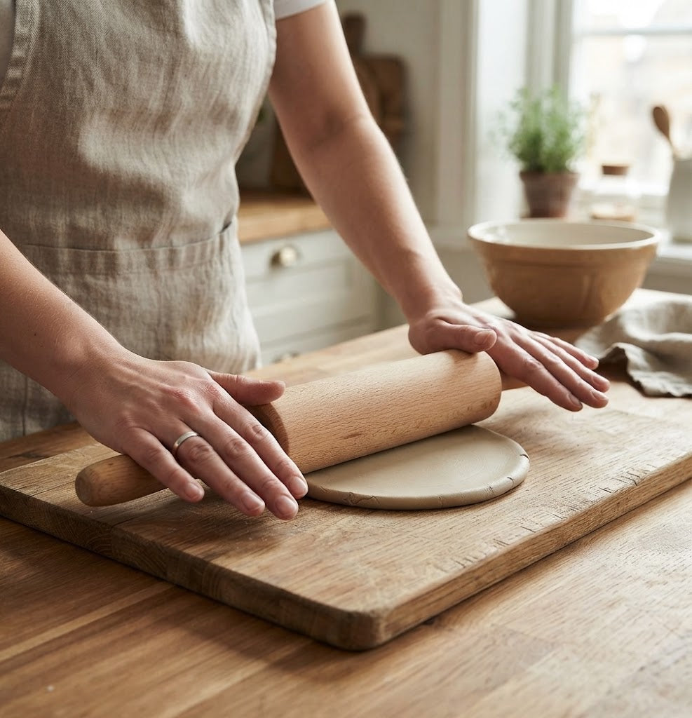 Solid Wood Clay Rolling Pin, Beechwood Roller for Pottery Slab and Polymer Clay Flattening, Home Craft Tool